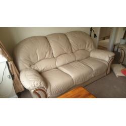 original leather sofa secondhand, three seater and 2 single with recliner, cream color. pay &collect
