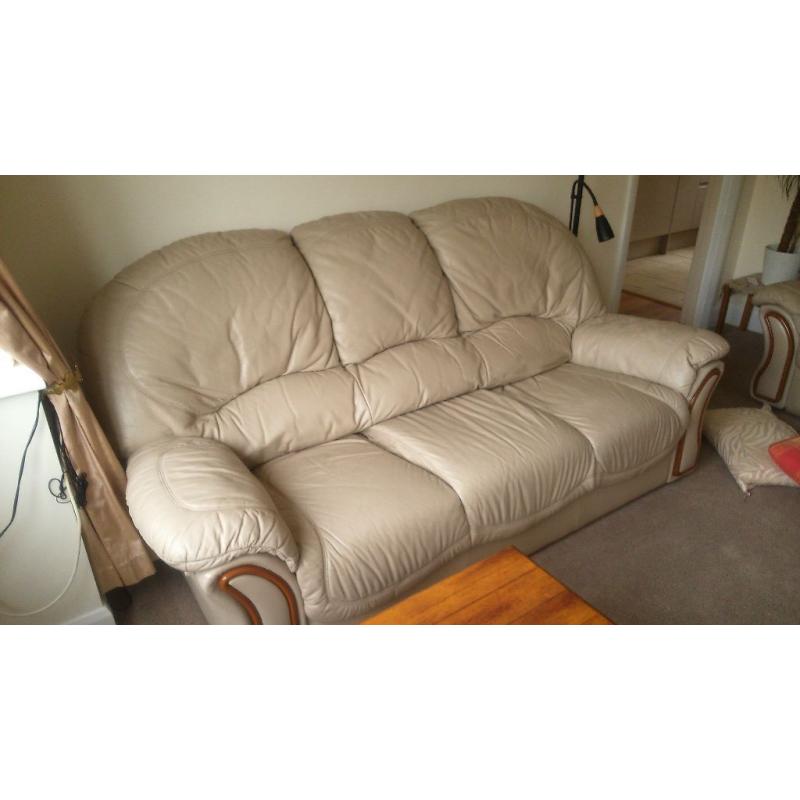 original leather sofa secondhand, three seater and 2 single with recliner, cream color. pay &collect