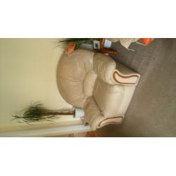 original leather sofa secondhand, three seater and 2 single with recliner, cream color. pay &collect