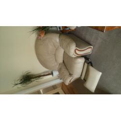 original leather sofa secondhand, three seater and 2 single with recliner, cream color. pay &collect