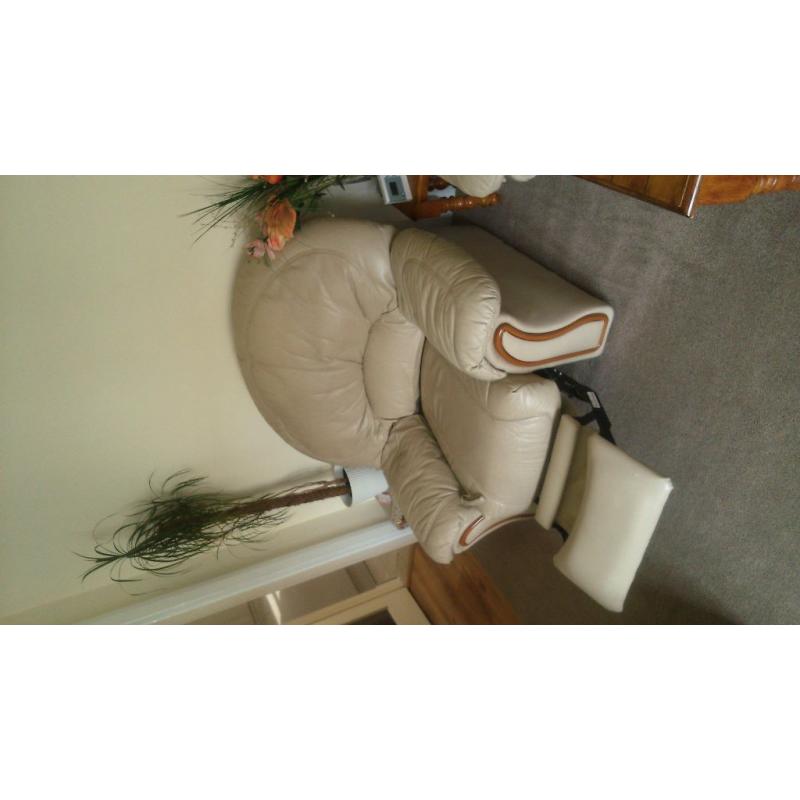 original leather sofa secondhand, three seater and 2 single with recliner, cream color. pay &collect