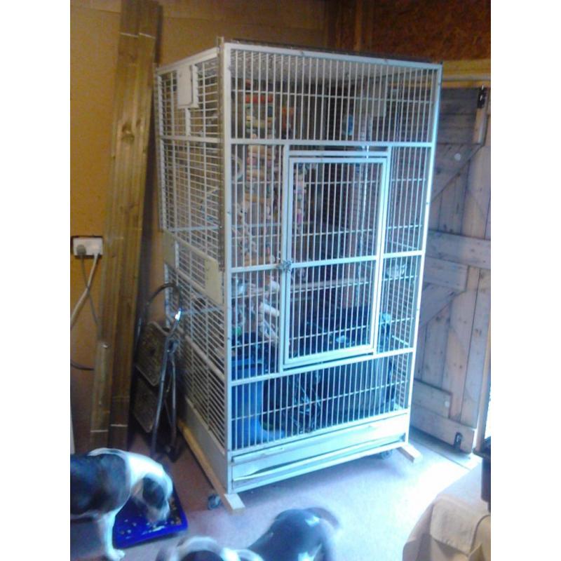 parrot cage large white in good condition with toys