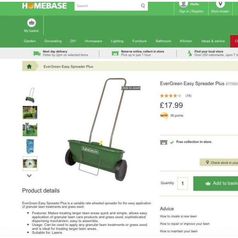 Lawn Spreader - Evergreen EasySpreader - used twice, perfect condition