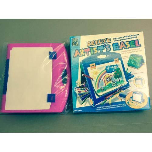 PINK & PURPLE DELUXE ARTIST TABLE TOP DRAWING ART EASEL FOLDING PORTABLE KID TRAVEL SET *BRAND NEW*