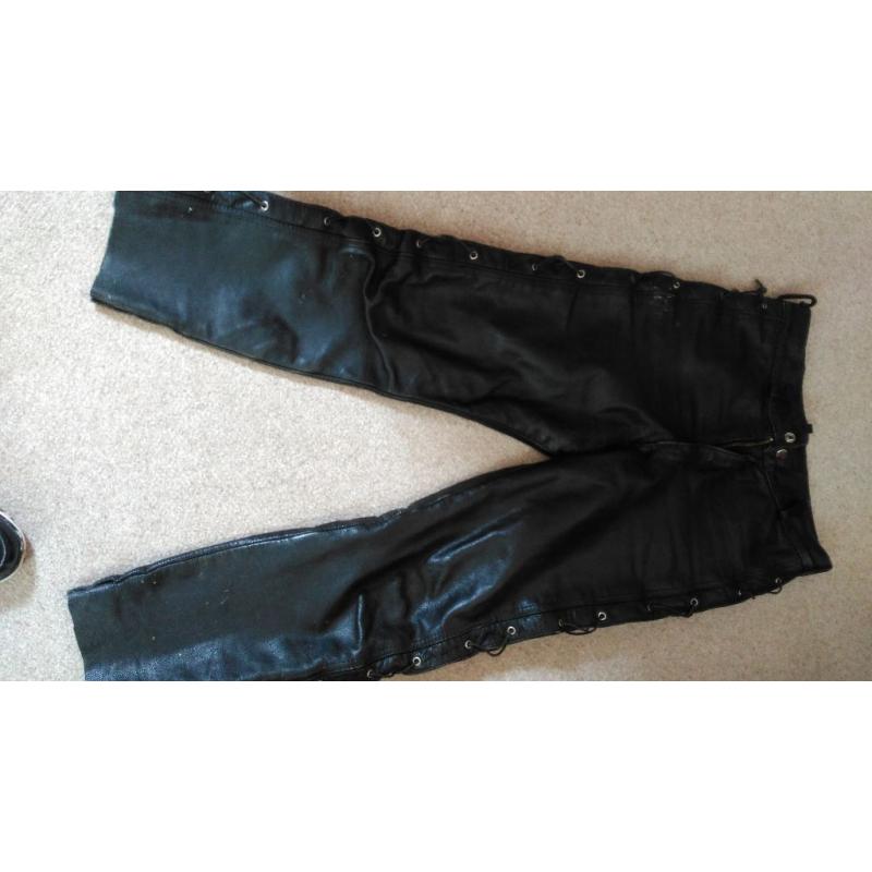 Two pairs ladies motorbike/trike leather jeans