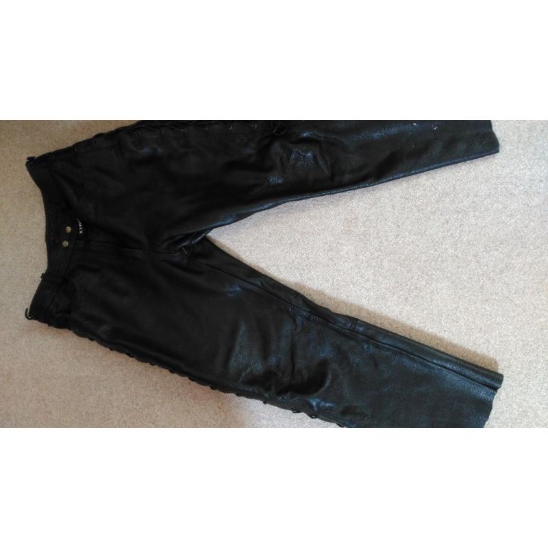 Two pairs ladies motorbike/trike leather jeans