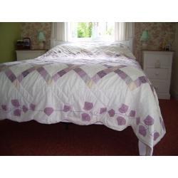 Pretty Lilac and white patchwork quilt for Double/King Bed