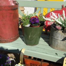 Vintage metal French bucket planter pot garden prop shabby rustic display item