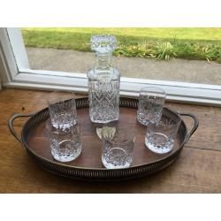 5 Tumblers, Pewter and wood Tray