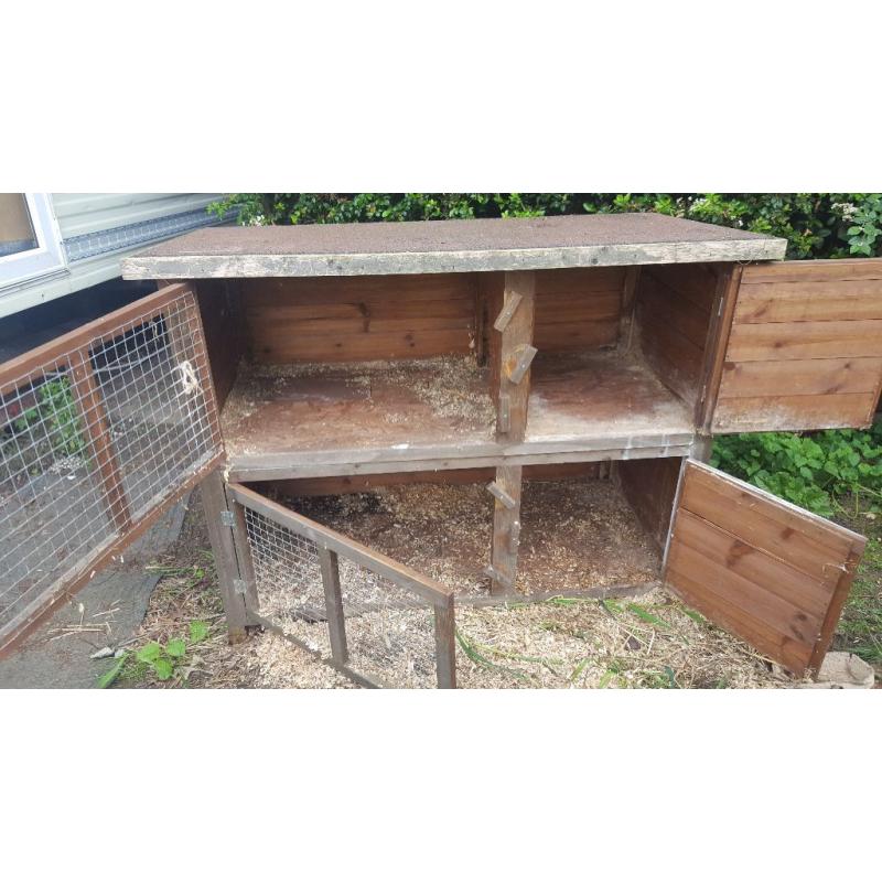 Double tier Wooden Rabbit Hutch - ideal for 2 bunnies or 3 guineas.