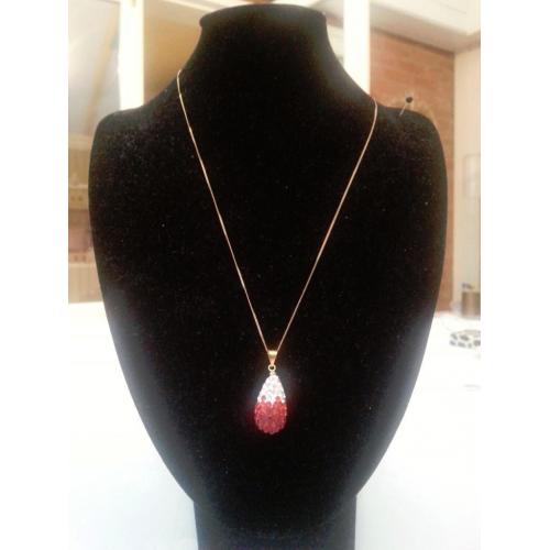 Swarovski Red Crystal Tear Drop Pendant on Gold plated Chain. Brand New
