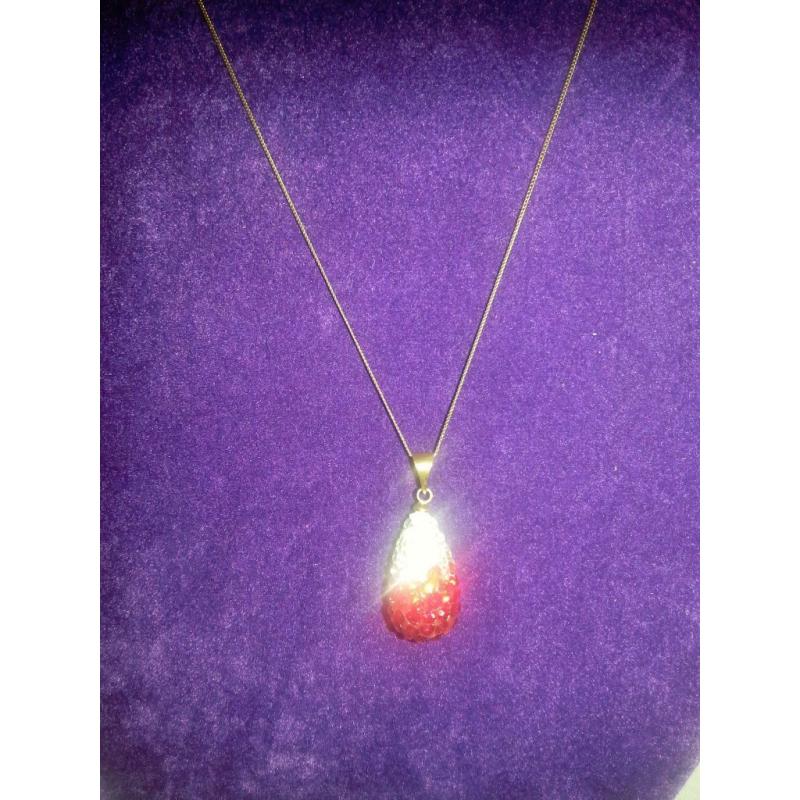 Swarovski Red Crystal Tear Drop Pendant on Gold plated Chain. Brand New