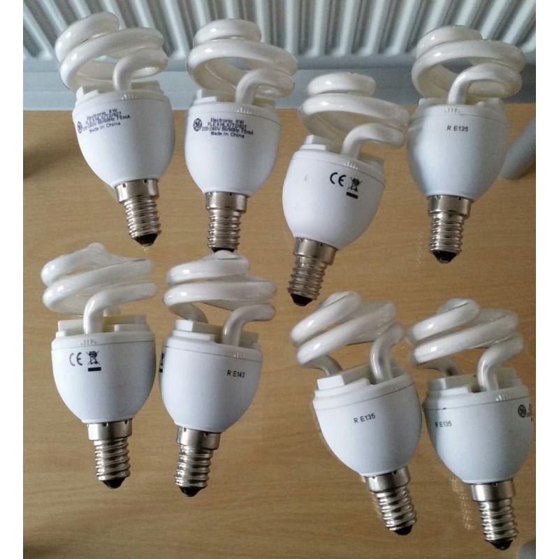 8watt energy saving bulbs, General Electric fle8hlx/t2/827 spiral E14 small eddison screw cap.