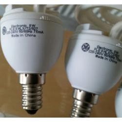 8watt energy saving bulbs, General Electric fle8hlx/t2/827 spiral E14 small eddison screw cap.