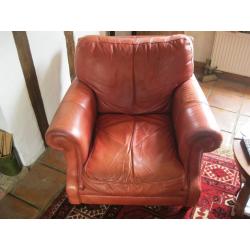 Leather and velvet armchairs x 3.