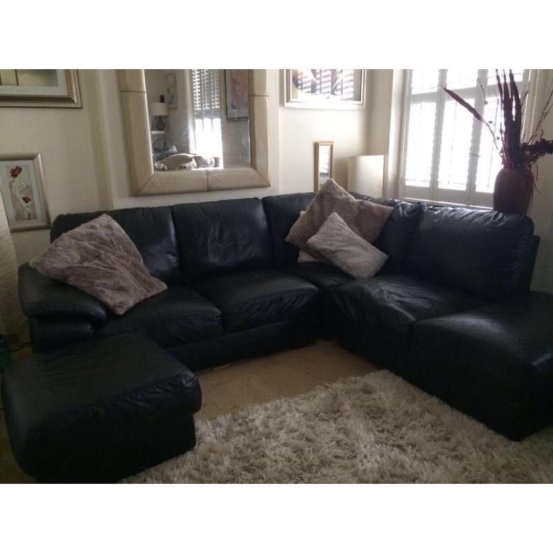 Real leather corner sofa - black