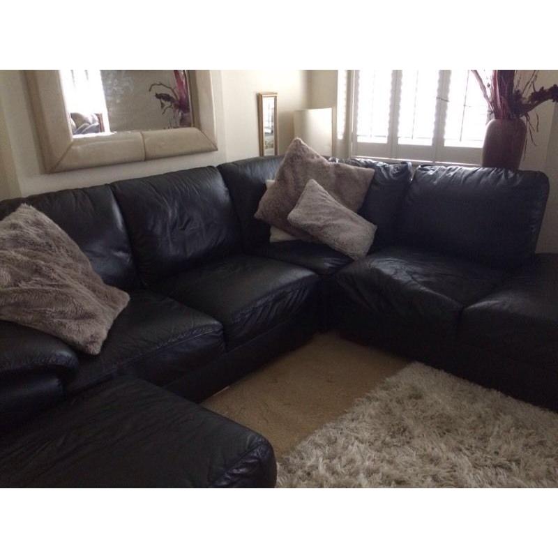 Real leather corner sofa - black
