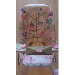 Fisher Price vibrating bouncer (pink tree party)