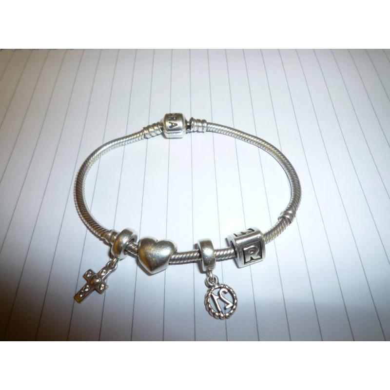 genuine 19cm pandora bracelet, and 4 real pandora charms