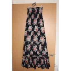 Ax Paris Black Vintage Floral Design Bandeau Full Maxi Dress size 12 Vgc