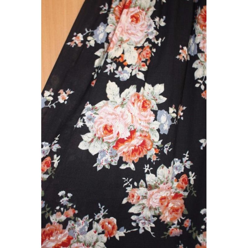 Ax Paris Black Vintage Floral Design Bandeau Full Maxi Dress size 12 Vgc