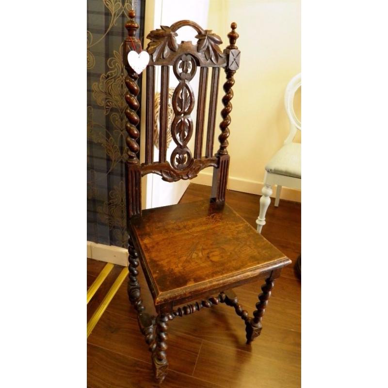 STUNNING ARTS & CRAFTS OAK CARVED HALL CHAIR. - WE CAN DELIVER ACROSS THE UK.