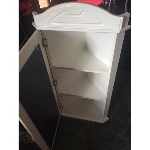White corner bathroom wall cabinet with mirror