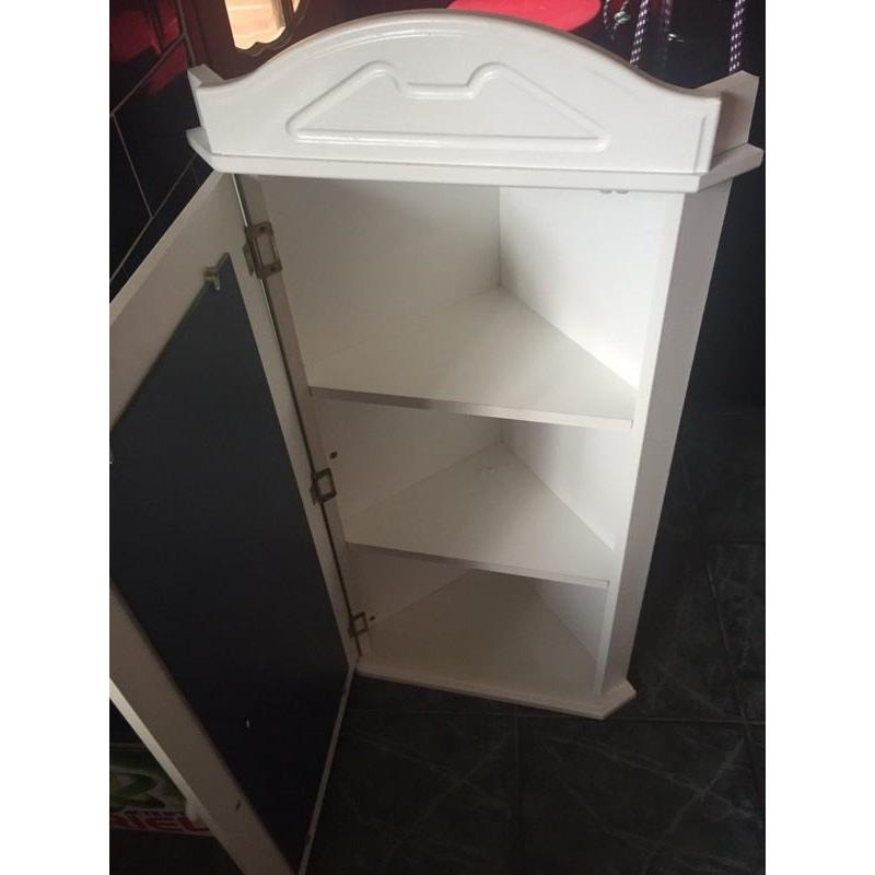 White corner bathroom wall cabinet with mirror