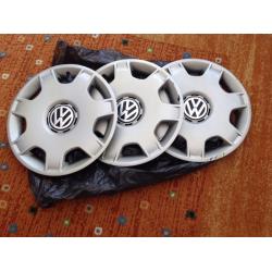 Three wheel trims fit vw 14 in polo fox golf used condition