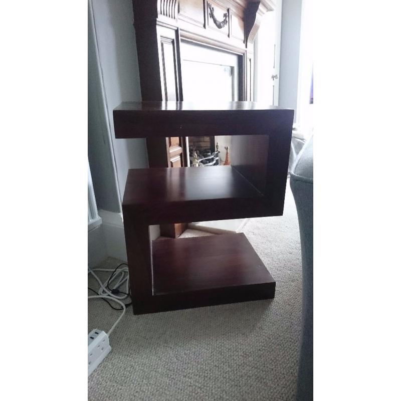 Walnut S shaped side table/unit. Solid wood. Used in good condition.