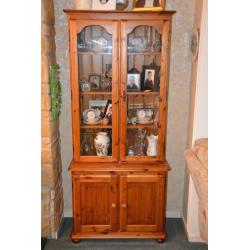 Display/Storage Unit, Solid Pine, Glass Front Display Cabinet with Storage Cupboard underneath.