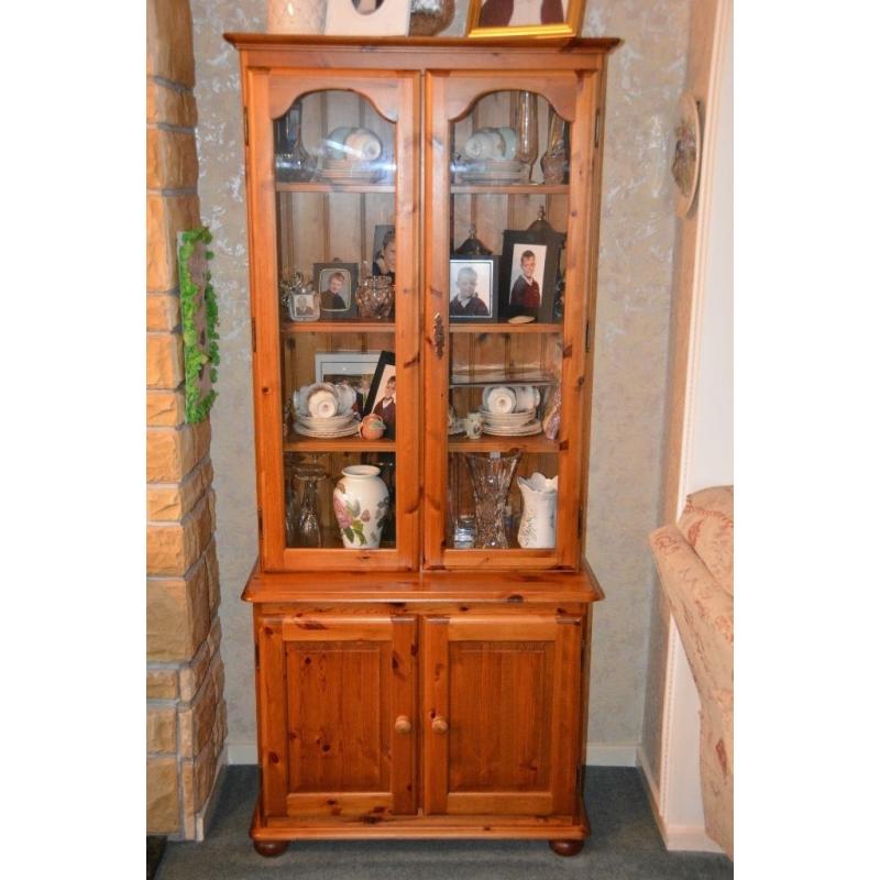 Display/Storage Unit, Solid Pine, Glass Front Display Cabinet with Storage Cupboard underneath.