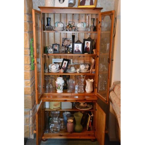 Display/Storage Unit, Solid Pine, Glass Front Display Cabinet with Storage Cupboard underneath.