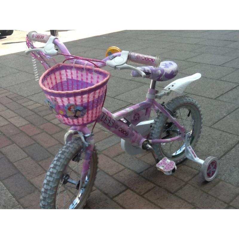 Kids Bike - Raleigh Mini Miss 14" with stabilizers and a pink helmet
