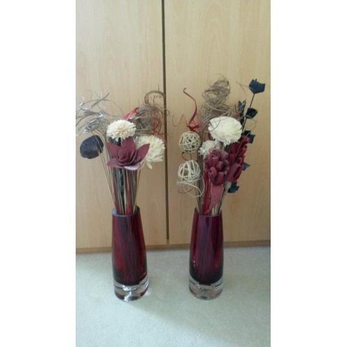Red vases x 2 with twigs