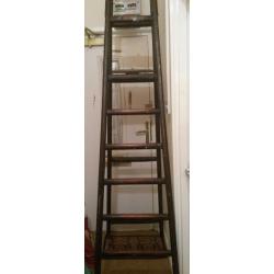 Large antique 9 rung Step Ladder - solid wood, sturdy ladder over 8 feet tall