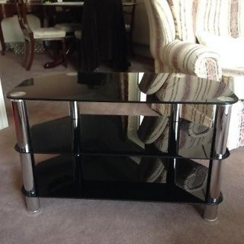 CHROME AND BLACK GLASS TV STAND