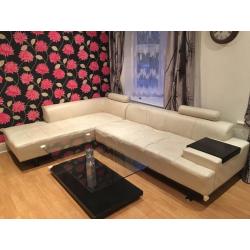 Cream corner sofa leather effect