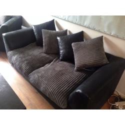 3 and 2 seater sofa set grey corduroy and black leather - only 2 months old hardly used
