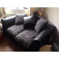 3 and 2 seater sofa set grey corduroy and black leather - only 2 months old hardly used