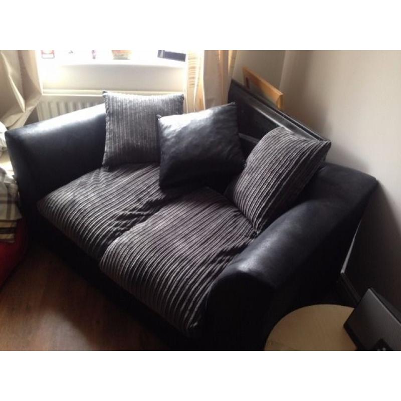 3 and 2 seater sofa set grey corduroy and black leather - only 2 months old hardly used