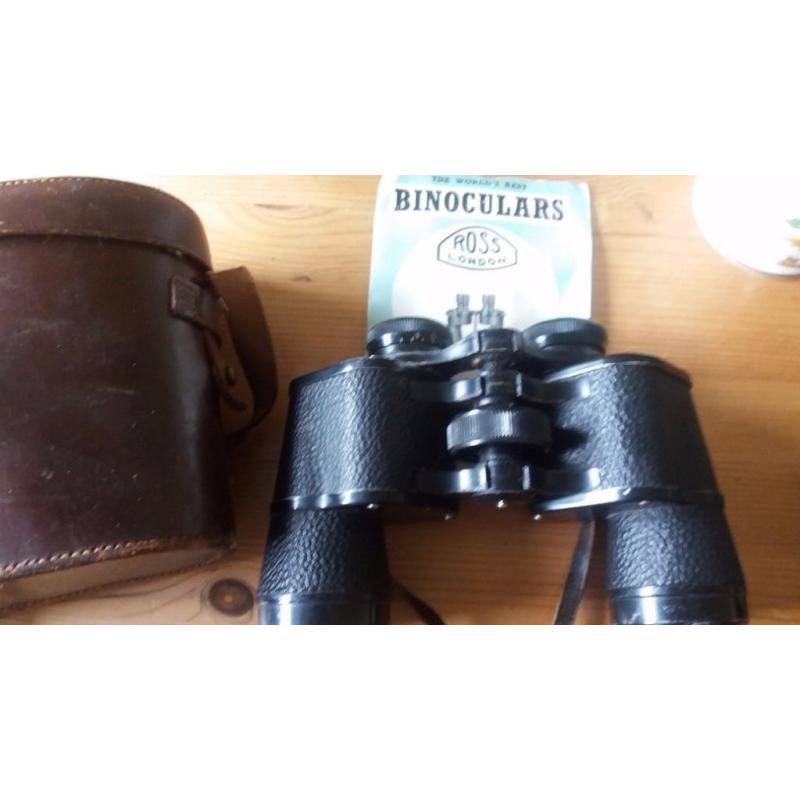 Vintage binoculars made by Ross of London complete with original leather case