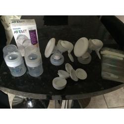 2 x avent manual breast pumps & accessories