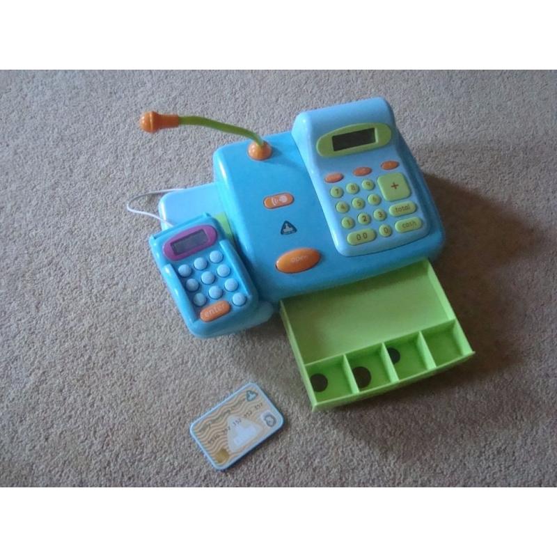 ELC Cash Register - Blue - with Red shopping basket and plastic food