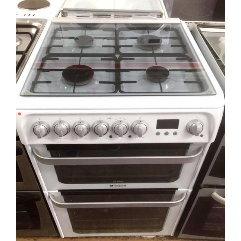//(%)\ HOTPOINT WHITE DUAL FUEL COOKER INCLUDES 1 Year GUARANTEE