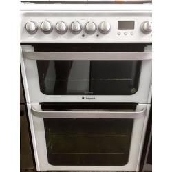 //(%)\ HOTPOINT WHITE DUAL FUEL COOKER INCLUDES 1 Year GUARANTEE