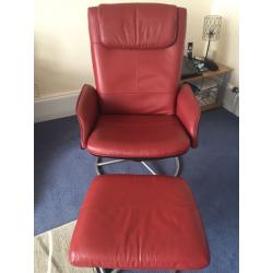 Red recliner and foot stool