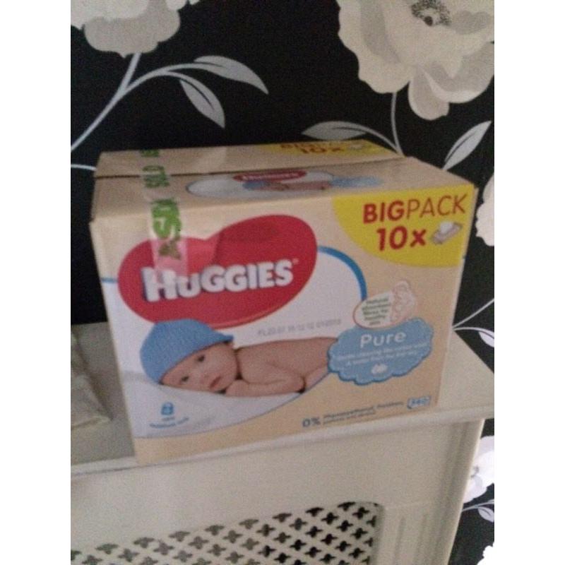 Brand new box Huggies baby wipes 10 packs