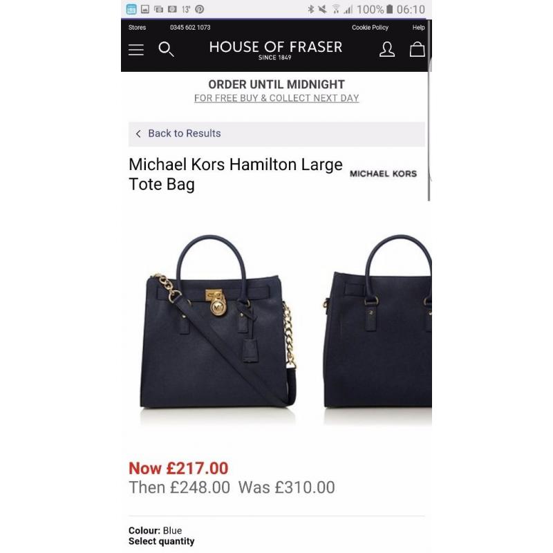 Michael kors hamilton tote bag! new