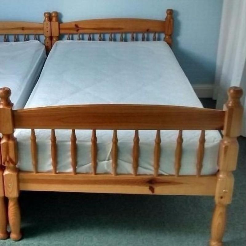 Solid single pine bed & mattress